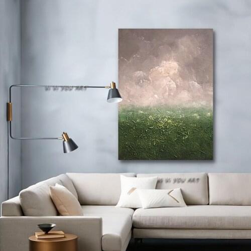 100% Handmade Contemporary Oil Painting Abstract Green Modern Wall Art Minimalist For Living Room Bedroom Decorations