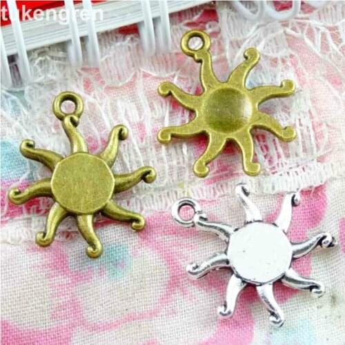 100pcs 16.5*19MM 2 Colors Antique Silver Plated Antique Bronze Small Sun Pendant Charms For Jewelry Making