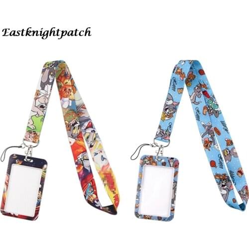 12pcs/lot E2898 Cartoon Cat And Mouse Necklack Key Gym Multifunction Mobile Phone Lanyard With Card Holder Cover
