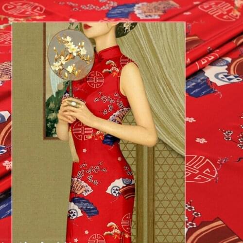 135cm silk stretch satin fabric meter 19 mm digital inkjet Chinese silk fabric satin dress cheongsam fabric wholesale silk cloth