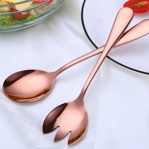 2 PCS Stainless Steel Salad Spoon Set 2-in-1 Salad Fork 19.7*4.7cm Multi-color TBS Cutlery for Fruit Noodles Vegetables