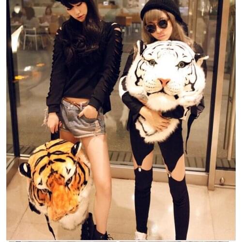 2021 3D Tiger Head Backpack Cartoon Animal Lion Bags White yellow Women Men Casual Daypacks for Travelling Kids Bags Bolsas