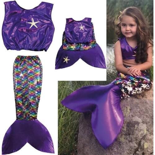 2021 Kids Girls Swimming Mermaid Costume Tail Bating Suit Cosplay Children Swimsuit Fantasy Beach Bikini Set Birthday Party Fun
