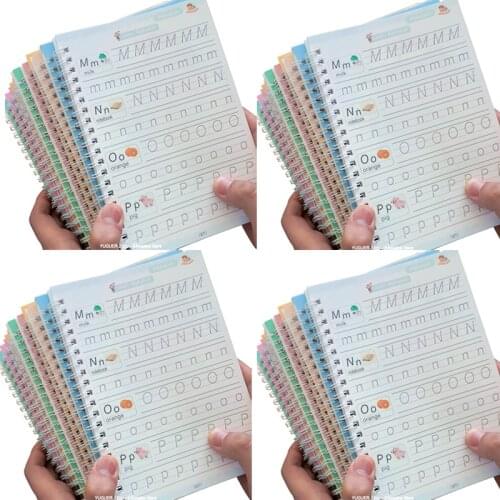 4 Books/Set Magic Exercise Book Reusable Children’s Toys Write English Numbers And Letters Montessori 3D Calligraphy Learn Gift