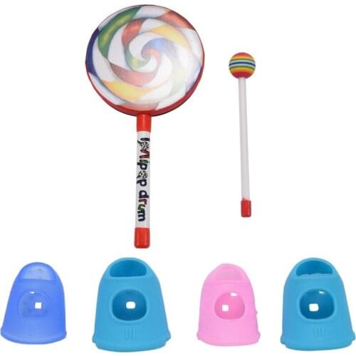 4Pcs Silicone Guitar Thumb Finger Picks Protector Case Plectrum Fingertip with Kids Percussion Lollipop Drum