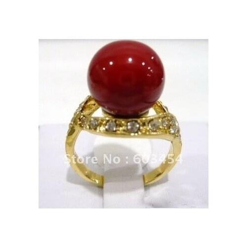 >>>@@ 12mm Red Coral bead Crystal Ring size: 6.7.8.9.10/ Free Shiping 1Pcs