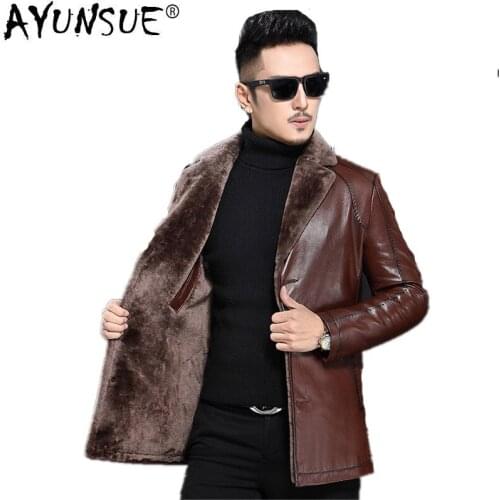 AYUNSUE Winter Jacket Men Natural Lamb Fur Coats Plus Size Coat 5xl 6xl Mens Genuine Sheepskin Leather Jackets Long Coats MY764