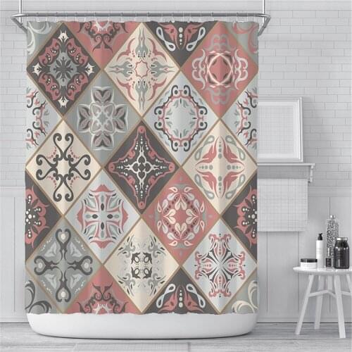 Bohemian Mandala Flower Shower Curtain Colourful Geometry Square Triangle Stripe Cartoon Bathroom Accessories Home Decor Set