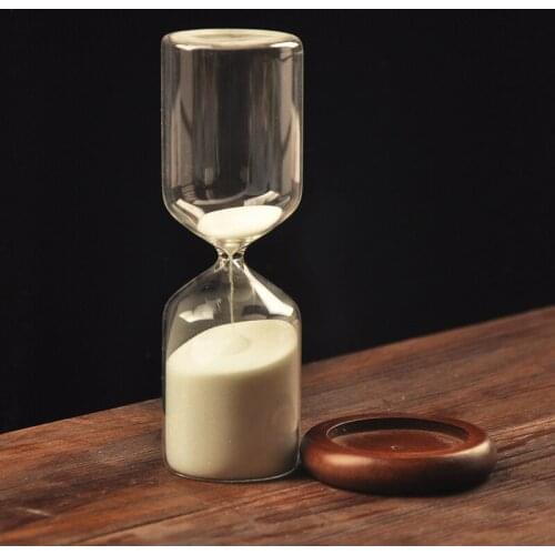 Exquisite WhiteSand Hourglass Simple And Fashionable 30 Minutes Wooden Seat Glass Hourglass Timer Home Decoration Ornaments