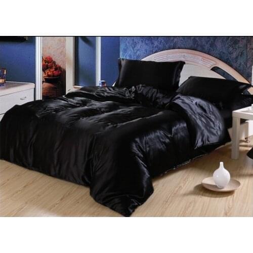 Luxury black Natural mulberry silk bedding set king size queen full twin duvet cover bed in a bag sheet solid color satin 4PCS