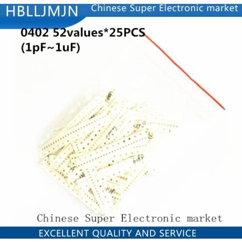 0402 SMD Chip capacitor assorted kit , 52values*25PCS=1300PCS (1pF~1uF)