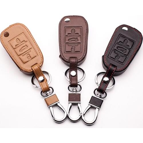 For Peugeot Car Leather Key Cover 407 308 3008 508 207 208 307 408 301 Automatic Key 3 Button Protector Shroud Accessories