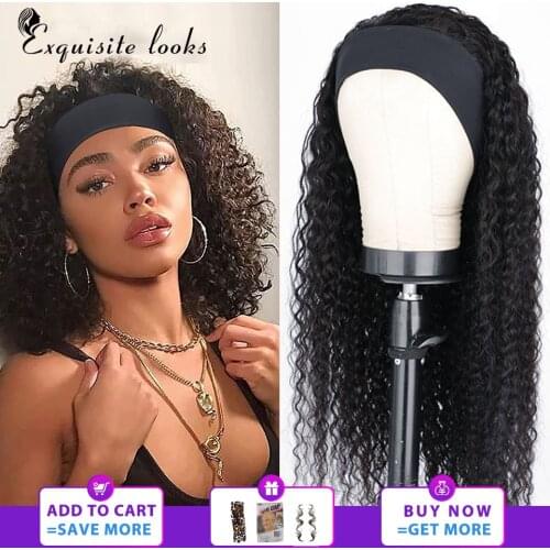 Kinky Curly Headband Wig Human Hair for Black Women Brazilian Human Hair Wig With Headband Attached Brazilian Curly Headband Wig