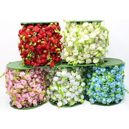 A Roll 5 Meters Fishing Line Artificial Pearls Beads Handmade Silk Rose Chain Garland Flower DIY Wedding Party House Decoration