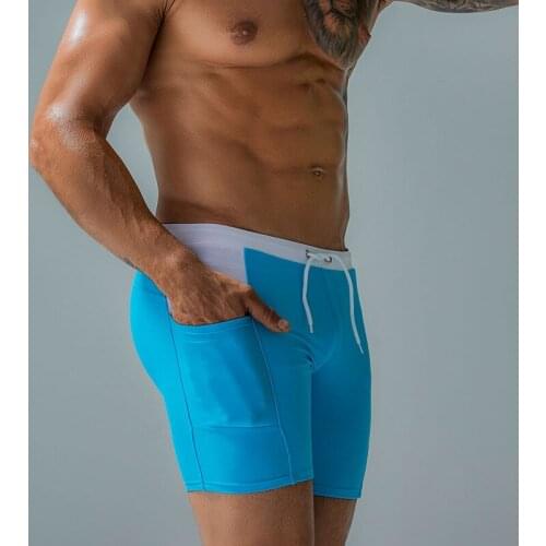 Patchwork Summer Swimming Shorts Mens Swimmwear Beach Board Shorts Man Swim Trunks Beachwear Quick Dry with Pocket Bathing Suit