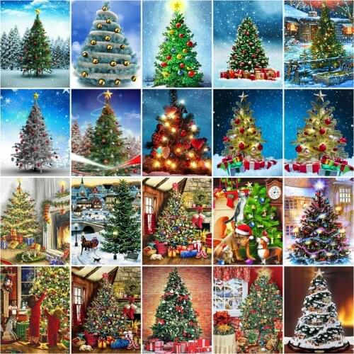 HUACAN DIY Frame Oil Painting By Numbers Tree Scenery Acrylic On Canvas Wall Art Picture By Numbers Winter Christmas Gift