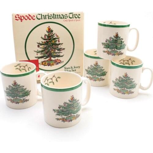 Set of 4 9 Oz England Style Christmas tree mug milk white Christmas mug New Years gift home coffee Mug Children Drinkware