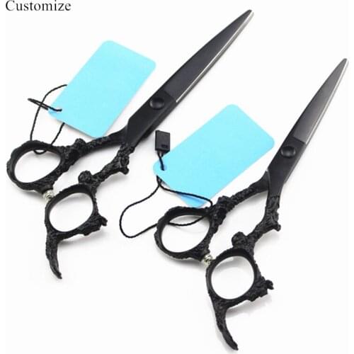 Customize japan 5.5 6 '' black dragon hair salon scissors set cutting barber makas scissor Thinning shears hairdressing scissors