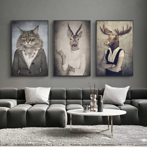 Nordic Vintage Art Animals in Human Clothes Canvas Art Posters And Prints Animals Canvas Paintings On The Wall Art Picture Decor