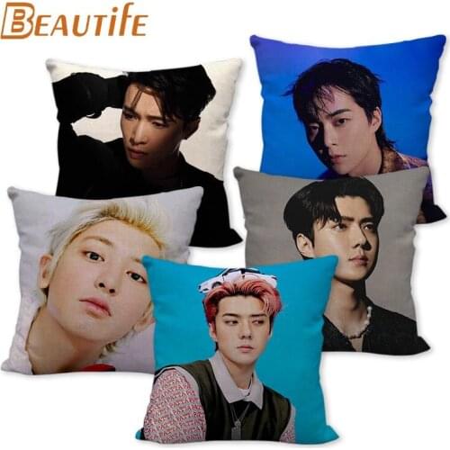 New Arrival EXO Pillowcase Bedroom Home Decorative Cover 45x45cm Square Zipper Pillow Cases Cotton Linen Fabric No Fade