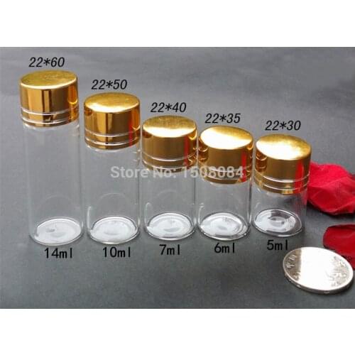 Wholesale 10 Pcs 10ml Small Clear Empty Bottles Glass Vials With golden Screw Caps 22*50MM