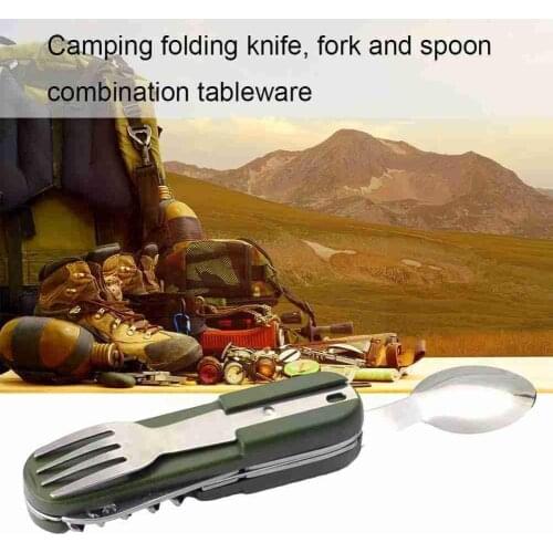 Portable Outdoor Camping Travel Picnic Foldable Steel Knife tableware Set Spoon Cutlery Fork X6J2