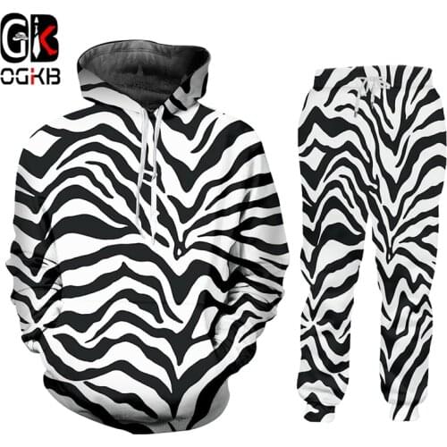 Plus Size Clothing Womens Suit Printed Zebra Stripe Mens Tracksuit Pants 2 Piece Set Hoodie Oversize Sweatpants