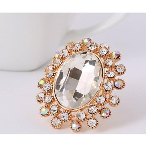 Luxury Resizable Rings Vintage Oversized Crystal Glass Open Rings Mirco Inlay Wedding Party Lovers Flower Rings for Women