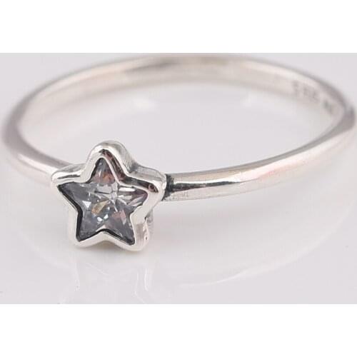 S925 Star With Crystal Ring For Women Wedding Party Gift fit Lady Fine Jewelry
