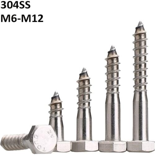 M6 M8 M10 M12 304 Stainless Steel External Hexagon Hex Cap Head Self Tapping Screws DIN571 Lag Bolts For Wood