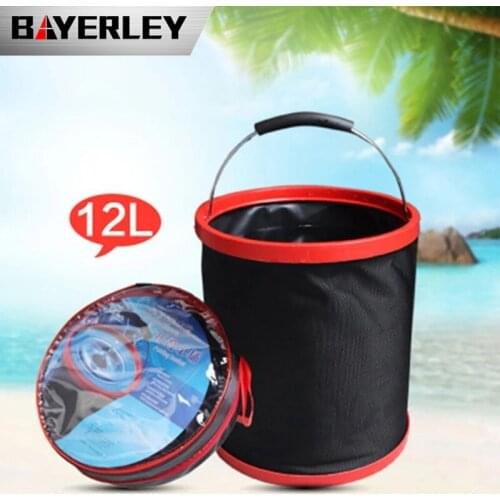 12L Folding Bucket For Automobiles 2000D Oxford Cloth Fishing Bucket Camping Car Washing Bucket With Round Bag