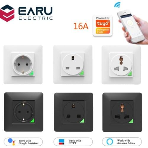 16A EU UK Universal WiFi Smart Wall Power Socket Timer Switch Voice Remote Control Overcurrent Protect by Tuya Alexa Google Home