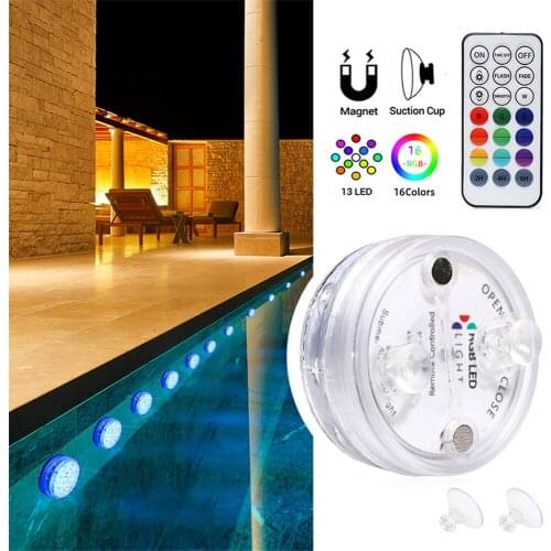 Upgrade 13 LED RGB Submersible Light With Magnet and Suction Cup Swimming Pool Light Underwater Tea Night Light for Pond