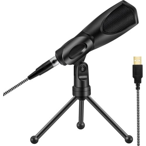 USB Condenser Microphone Plug and Play Microphone with Tripod Stand Sponge Windscreen for Computer Video Chat Recording