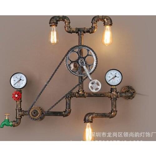 Vintage Wall Lamps Loft Industrial Wheel Water Pipe Wall Light Retro Lighting Fixture for Restaurant Bar dinning room
