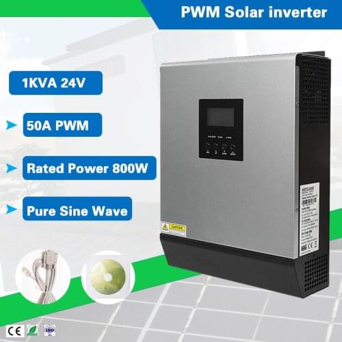 High Efficiency 1KVA 12VDC Pure Sine Wave Hybrid Solar Inverter with Built-in 50A PWM Solar Charge Controller