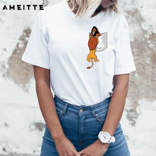 Lion king simba in pocket T Shirts Women Funny scar uncle Hakuna Matata Print Fashion All-match Female White Tee Shirt Tops