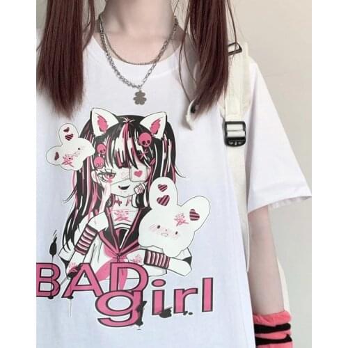 Summer Goth Womens T-shirt Aesthetic Loose Womens T-shirt Black Grunge Streetwear Ladies Gothic T-shirt Harajuku Clothing Y2k