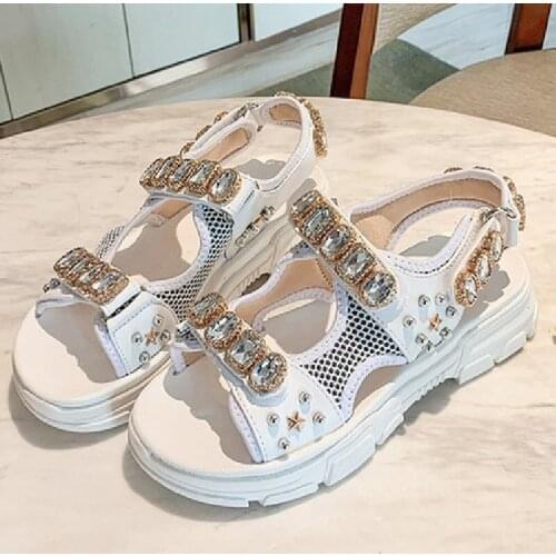 2020 New Luxury Fashion Wedges Shoes for Women Crystal Decor Mesh Leather Gladiator Sandals Women Platform Summer Shoes Women