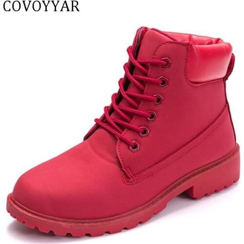 COVOYYAR 2019 Autumn Winter Women Ankle Boots Lace Up Military Work Short Boots Combat Booties Flat Casual Shoes Big Size WBS417