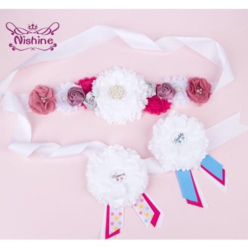 Hand Sewing Beads Flowers Women Sash and Ribbon Floral Brooch Set Fashion Maternity Waistband Cute Holiday or Anniversary Gifts