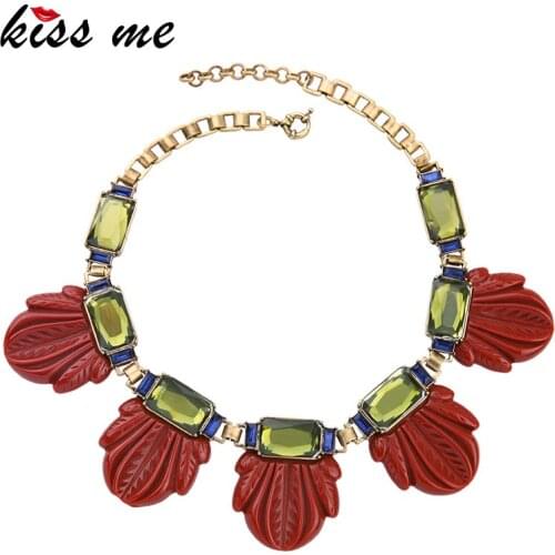 KISS ME 2017 New Alloy Resin Red Black Leaves Big Necklace Unique Vintage Collar Necklace Brand Statement Jewelry