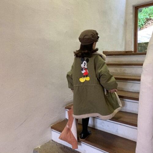 Winter Thicken Children Jackets Mickey Clothes For Girls Korean Cute Cartoon Coat Medium-Length Worn On Both Sides