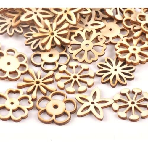25Pcs Mix Flower Pattern Unfinished Wood Slices DIY Crafts Home Decoration Scrapbooking Wooden Ornament Accessories 30mm m1781