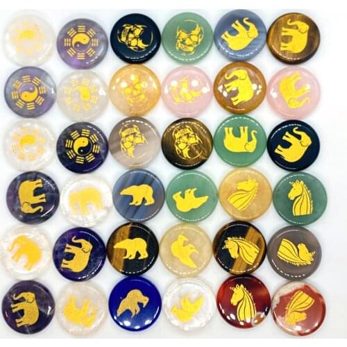 6pcs/set Natural Stone Agate Pattern Symbol Stone Reiki Stone Crystal Healing Stone Divination Stone Reiki Healing Set Size 25mm