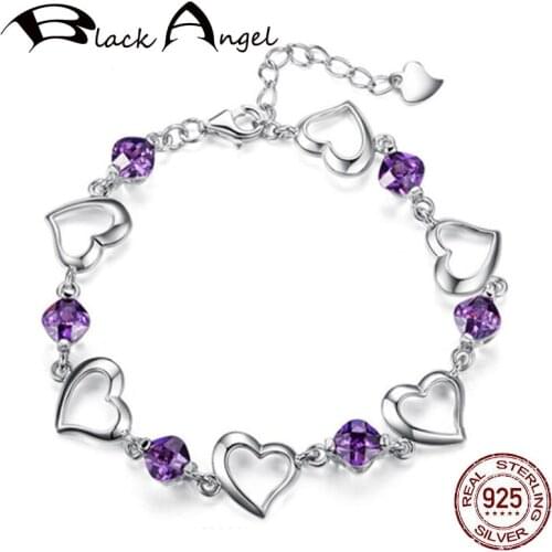 925 Sterling Silver Amethyst Bracelets For Woman Purple Gemstone Heart Bracelets Fine Jewelry Wedding Party Gift Dropshipping