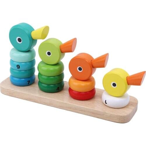 Blocks Wood Toys Children Cartoon Duck Stacking Blocks Early Learning Educational Wooden Toys for Children Stack Toy