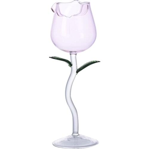 Rose Flower Goblet Glasses ,Hand Blown Crystal Champagne Flutes Classy Red Wine Glass Wine Juice Goblet for Party Kitchen F19B