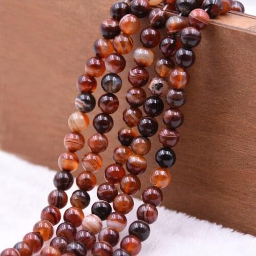 Natural Stone Beads For Jewelry Making Stripes Rose Red Agat DIY Bracelet Necklace Round Crystal 4 6 8 10 12 mm 15