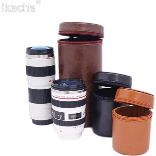 Black Camera Lens Bag PU Leather Case Suitable for Canon Nikon Sony Pentax Fujifilm Tamron Lens Pocket Pounch
